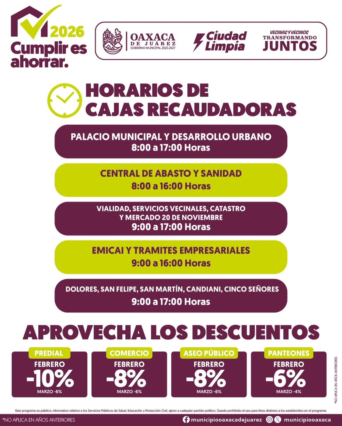 Horarios de cajas recaudadoras