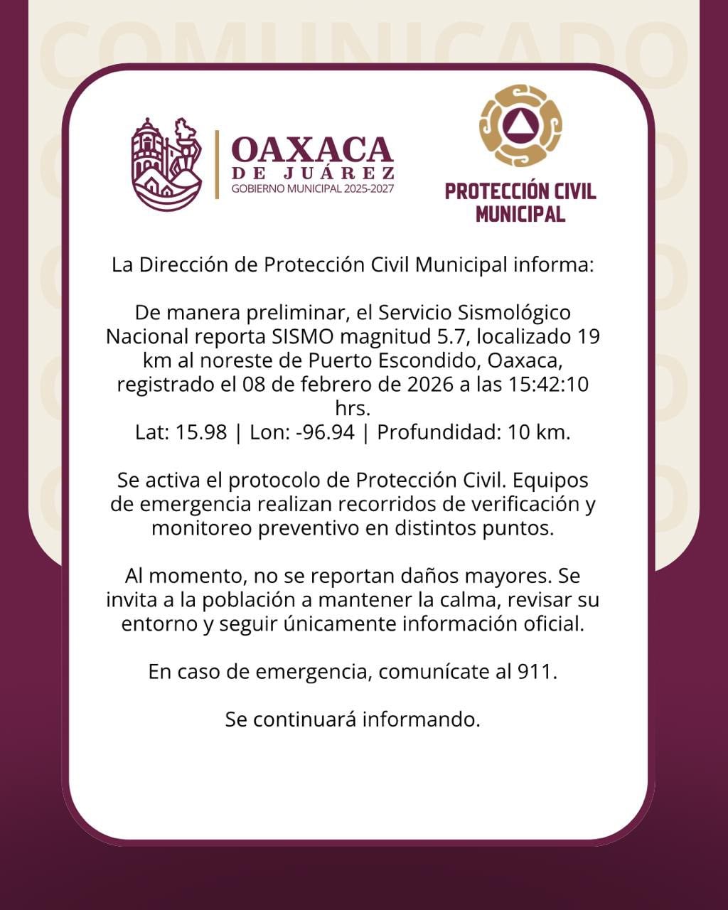 Ante cualquier emergencia, comunícate al 911