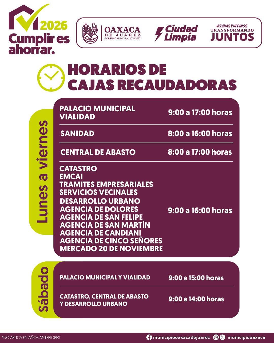 Nuevos horarios de cajas recaudadoras
