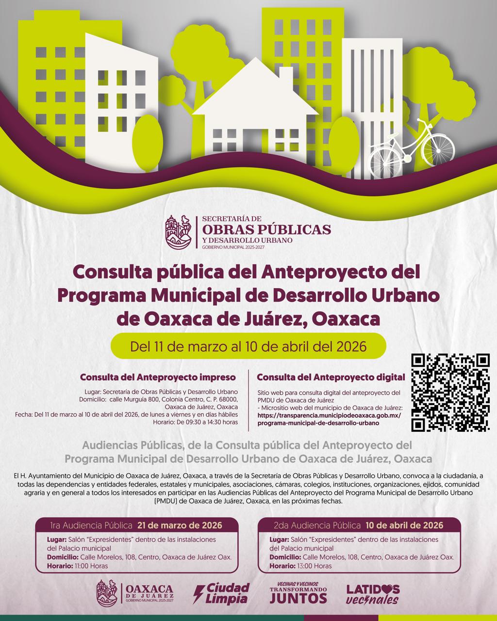 Consulta Pública del Anteproyecto del Programa Municipal de Desarrollo Urbano de Oaxaca de Juárez