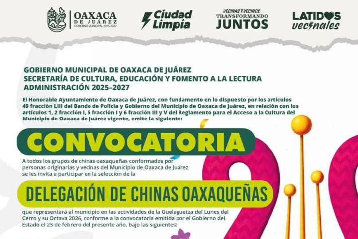 Oaxaca de Juárez convoca a integrar la Delegación de Chinas Oaxaqueñas 2026