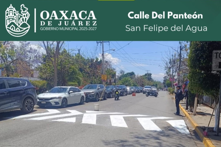 El Municipio de Oaxaca de Juárez realizó trabajos de pintura de topes en San Felipe del Agua