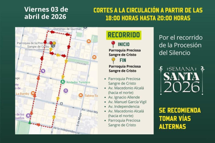Se realizarán cortes a la circulación en las principales calles de nuestro Centro Histórico